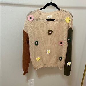 BiBi Women's Floral Knit Sweater - Cream, Brown, Green, Pink, Yellow